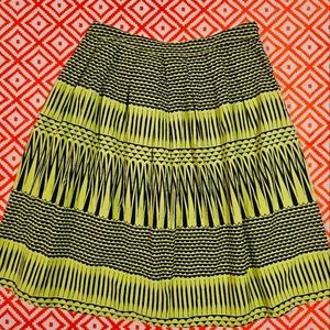 Funky Print Chartreuse Pleated Skirt, Size Large